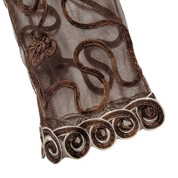 Brown Crop Jacket Bolero Top Sheer Mesh Lace Bolero Shrug Cover Up Size M - Picture 5 of 13